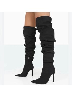 ALDO Yolando Black Suede Leather over the knee high heels boots Sz 37